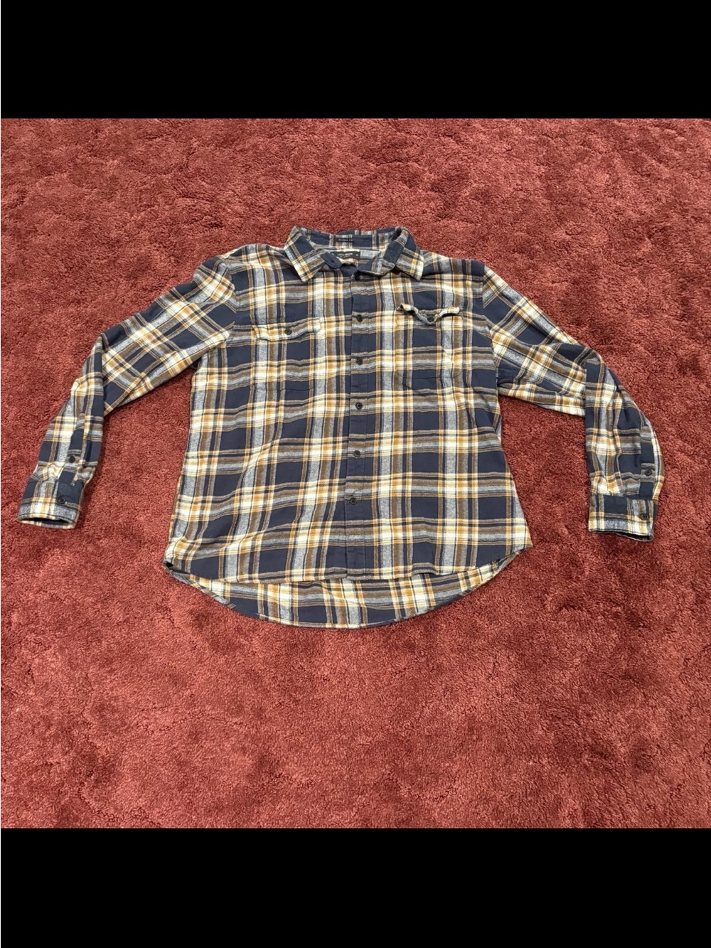 Lucky Brand Navy and Yellow Plaid Button-Down Shirt